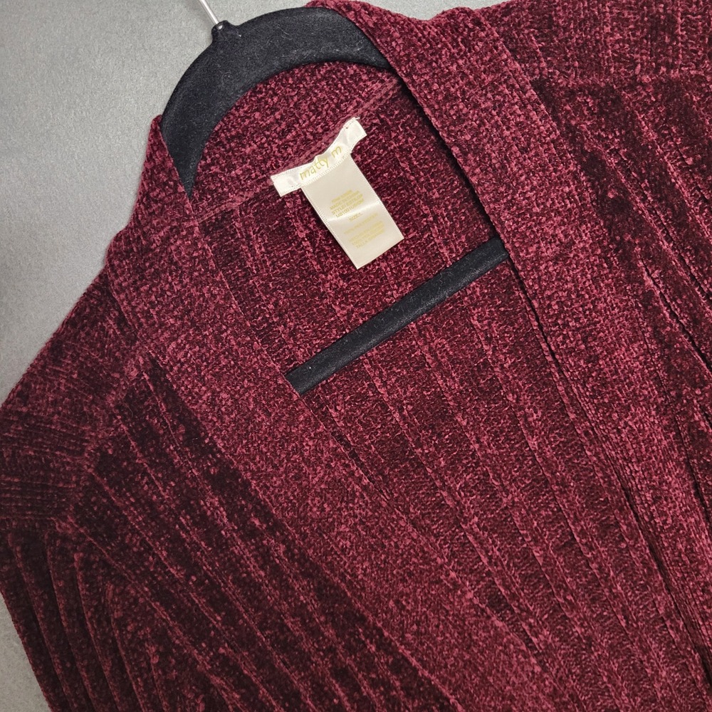 Matty M Womens Chenille Ribbed Cardigan Burgundy Open Front Pocket  L